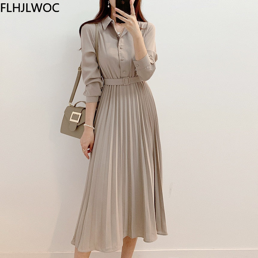 Levoire | Robe Maxi Plissée Taille Haute À Manches Longues Avec Ceinture Abricot
