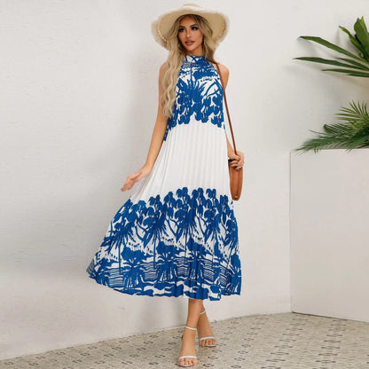 Levoire | Robe élégante avec imprimé palmier Blauw