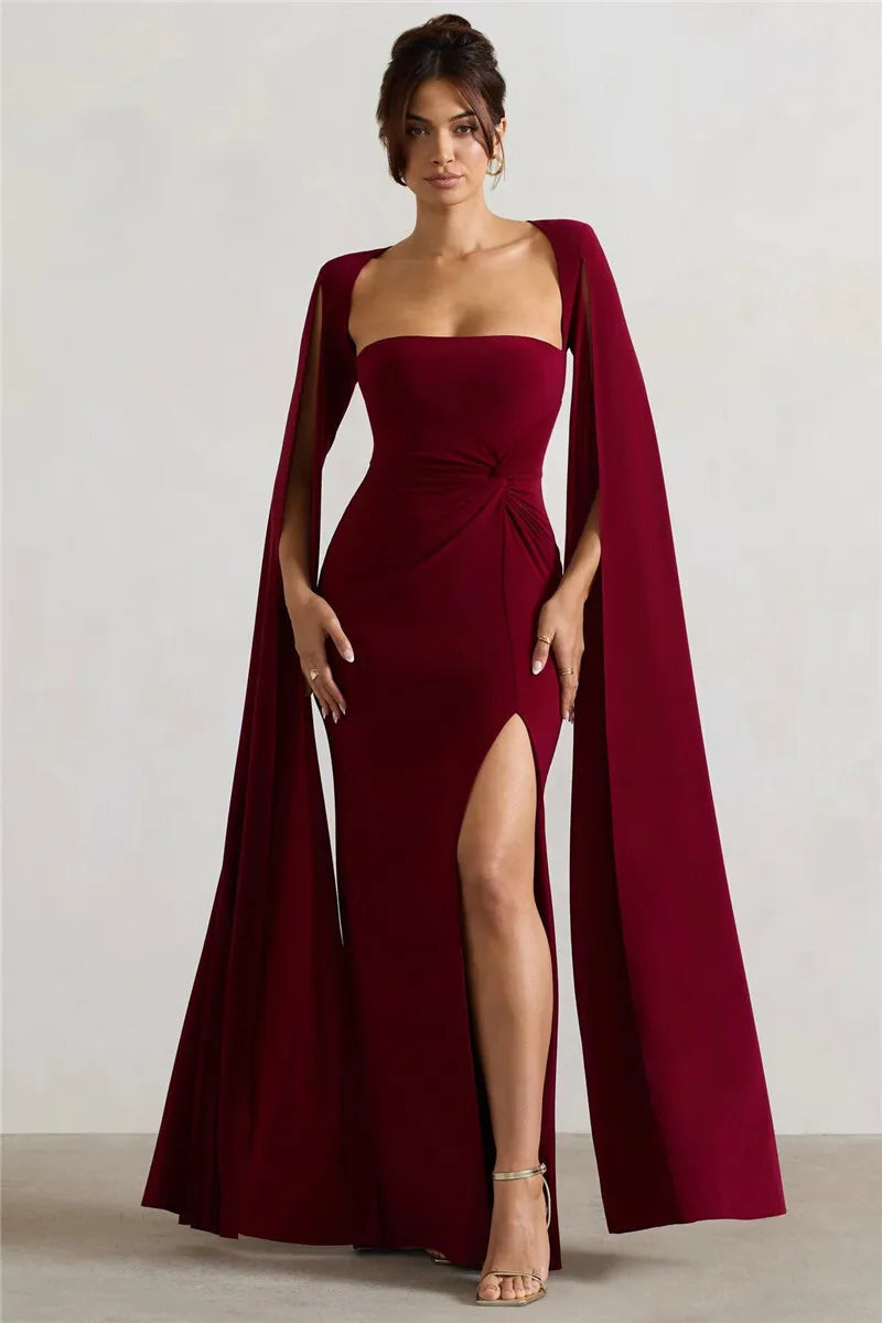 Levoire | Robe Longue À Manches Cape Avec Fente