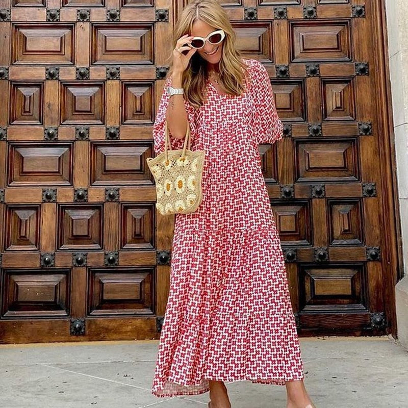 Levoire | Robe Bohème À Encolure En V Avec Manches Bouffantes