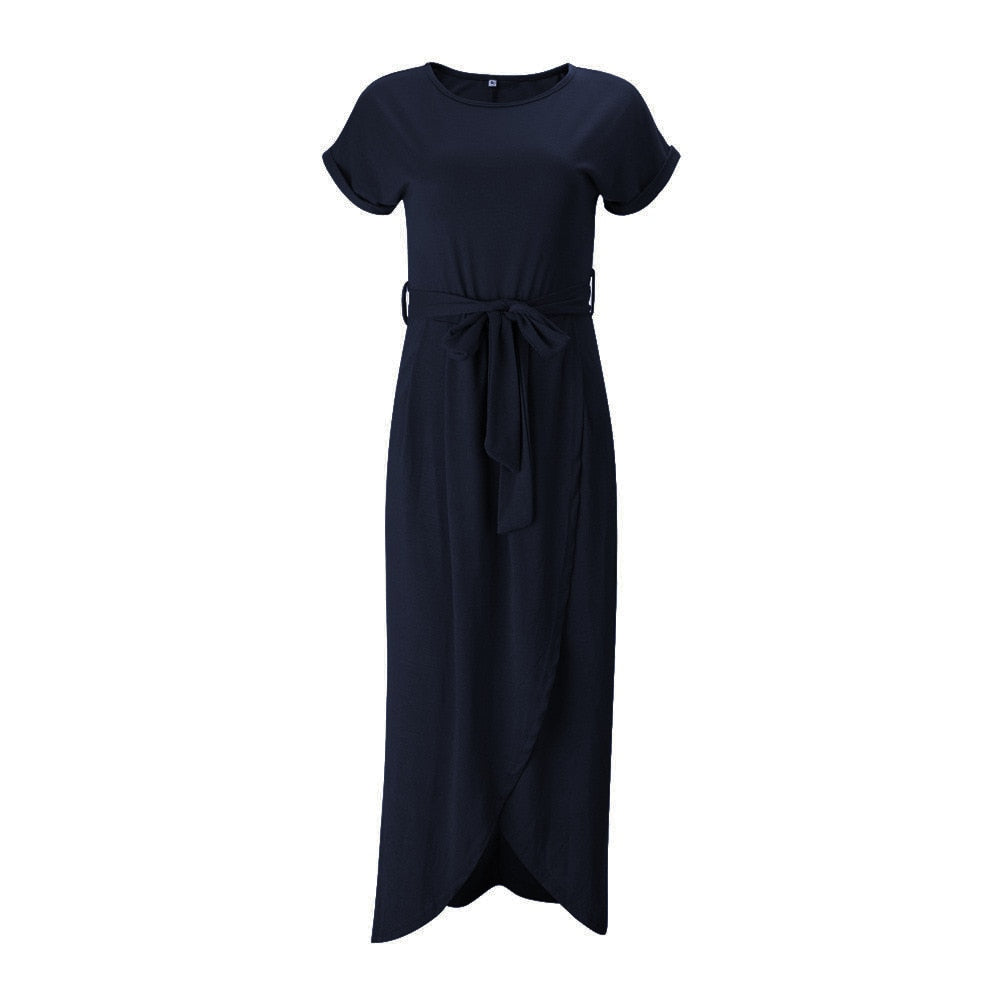 Levoire | Robe Maxi Avec Ceinture Et Fente Pour Dames Bleu