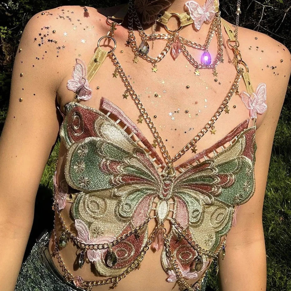 Levoire | Haut Court Papillon Brodé Y2K Vert