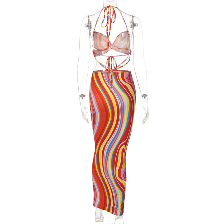 Levoire | Crop Haut Col Imprimé Bodycon Long Robe