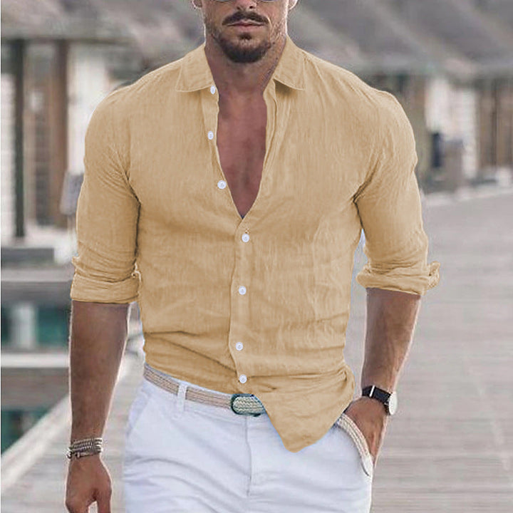 Levoire | Chemise En Lin Pour Hommes Respirant Style Decontracte Khaki