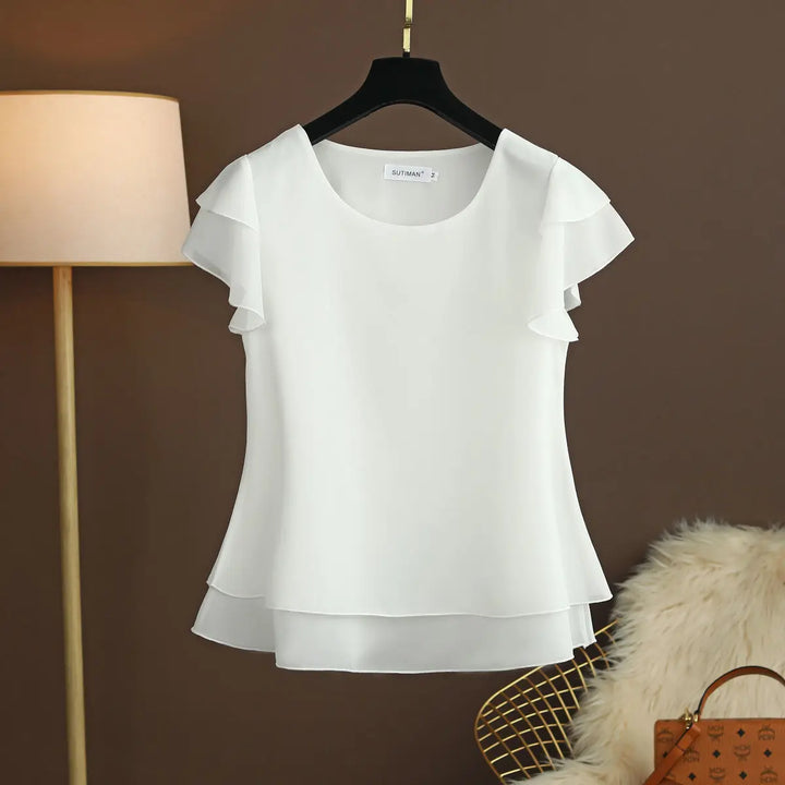 Levoire | Blouse En Chiffon Avec Décolleté En O Et Manches Courtes Blanc