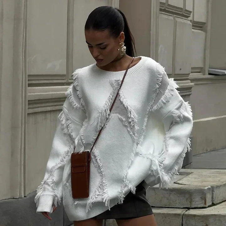Levoire | Pull Surdimensionné Avec Franges Blanc