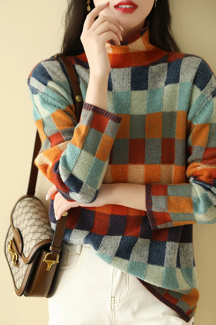 Levoire | Pull à col roulé ample avec motif à carreaux
