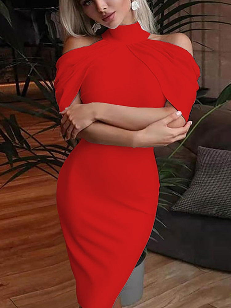Levoire | Robe Midi À Col Halter Drapé Off Rot 01