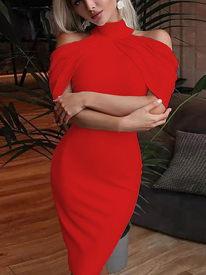 Levoire | Robe Midi À Col Halter Drapé Off Rot 01