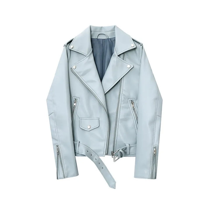 Levoire | Veste En Cuir Élégante Avec Ceinture À La Taille Bleu