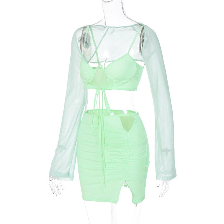 Levoire | Ensemble Jupe Minuscule Froncée À Manches En Maille Crop