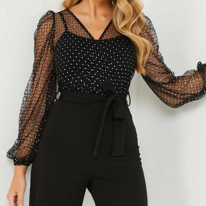 Levoire | Combinaison Élégante Avec Manches En Mesh Aérées Noir