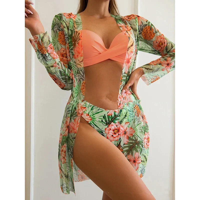 Levoire | Ensemble Bikini Fleuri Taille Basse Orange