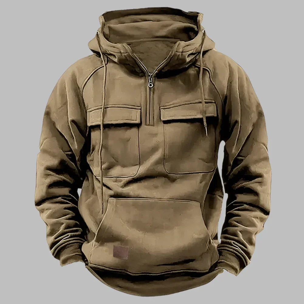 Levoire | Sweat À Capuche Chaud Pour Hommes Avec Polaire Et Fermeture Éclair Khaki