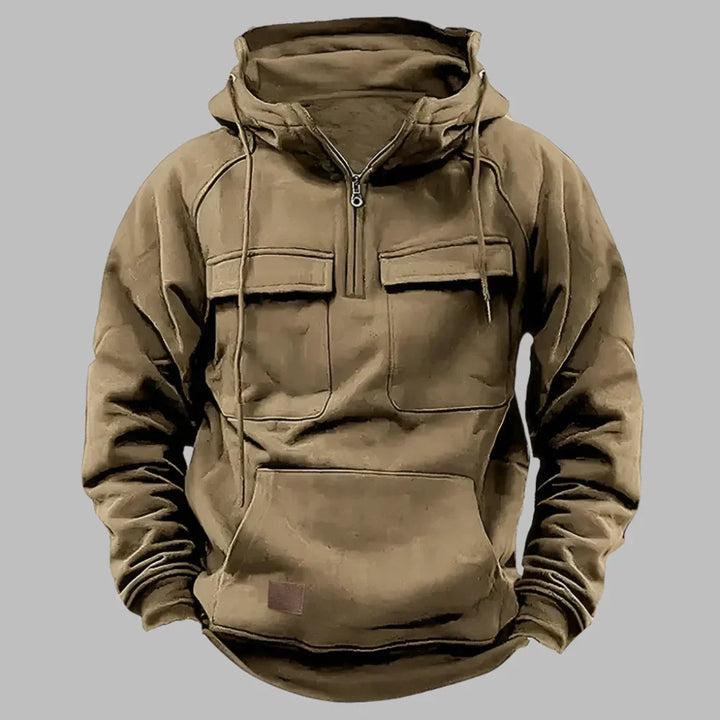 Levoire | Sweat À Capuche Chaud Pour Hommes Avec Polaire Et Fermeture Éclair Khaki