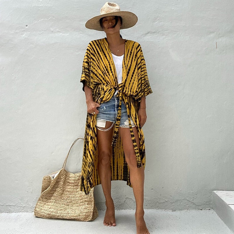 Levoire | Long Kimono De Plage Triangulum Jaune Universel