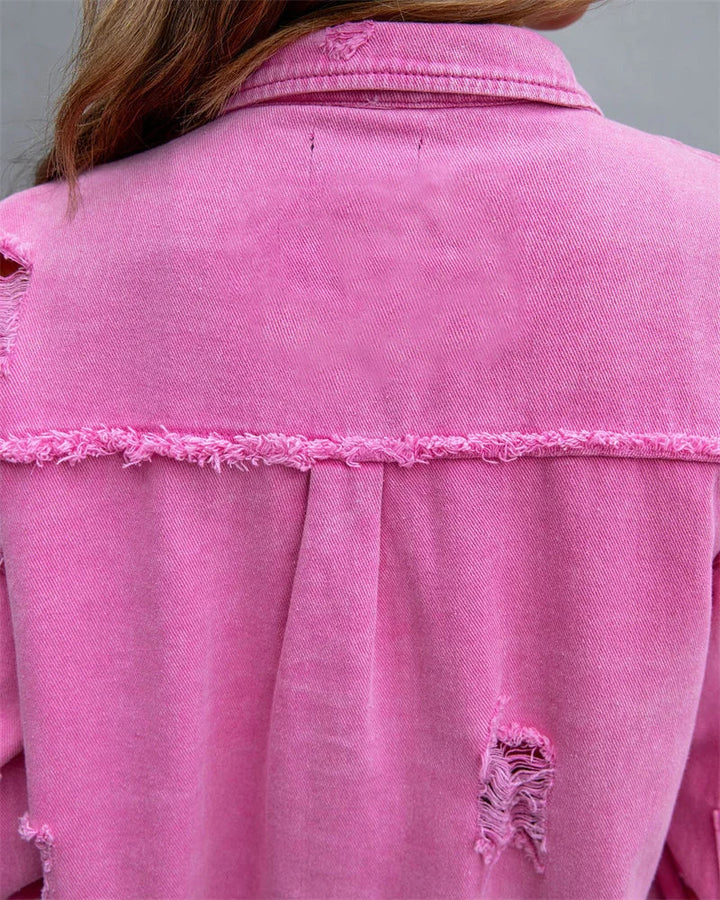 Levoire | Veste En Jean Avec Bords Bruts, Printemps, Rose, Orange, Violet