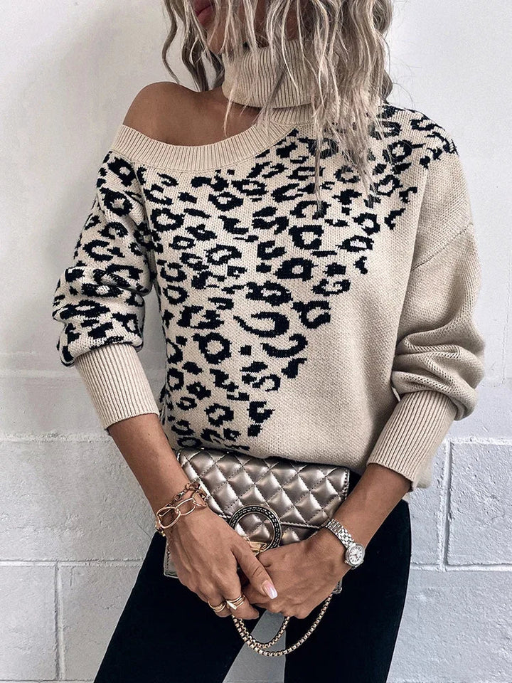 Levoire | Off Shoulder Pullover Avec Motif Léopard Khaki