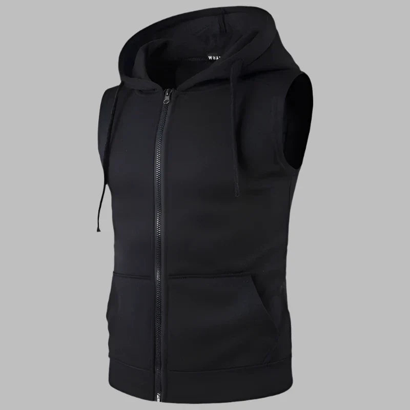 Levoire | Pull Sans Manches Pour Hommes Avec Zip Et Capuche Noir