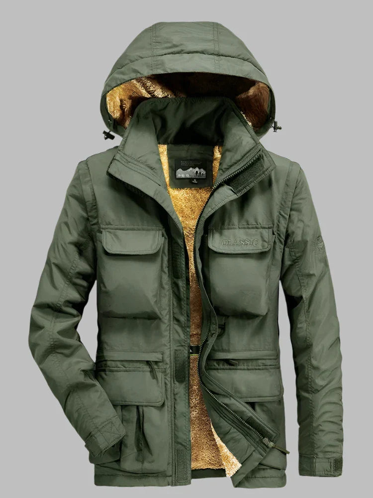 Levoire | Manteau Multi Poches Long Avec Capuche Pour Hommes Vert-Épais