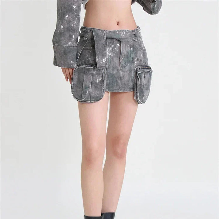 Levoire | Jupe Mini Y2K À Fermeture Éclair Mutitaschen Camouflage