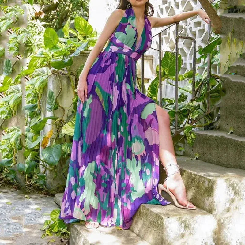 Levoire | Belle Robe Maxi Sans Manches Dos Nu Avec Décolleté En V, Fente Et Découpes À La Taille