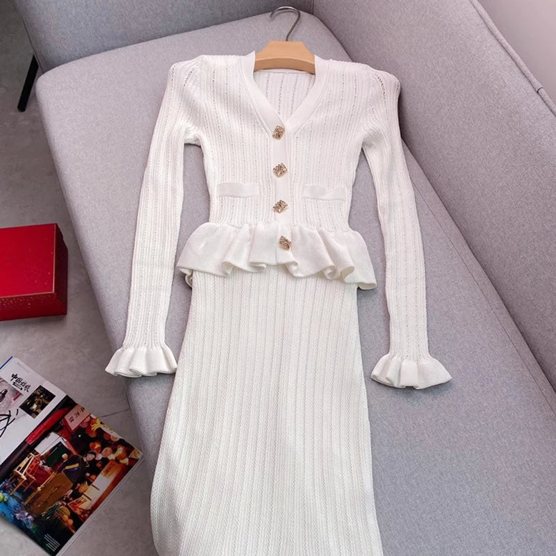 Levoire | Robe Longue En Tricot À Col En V Blanc Taille unique