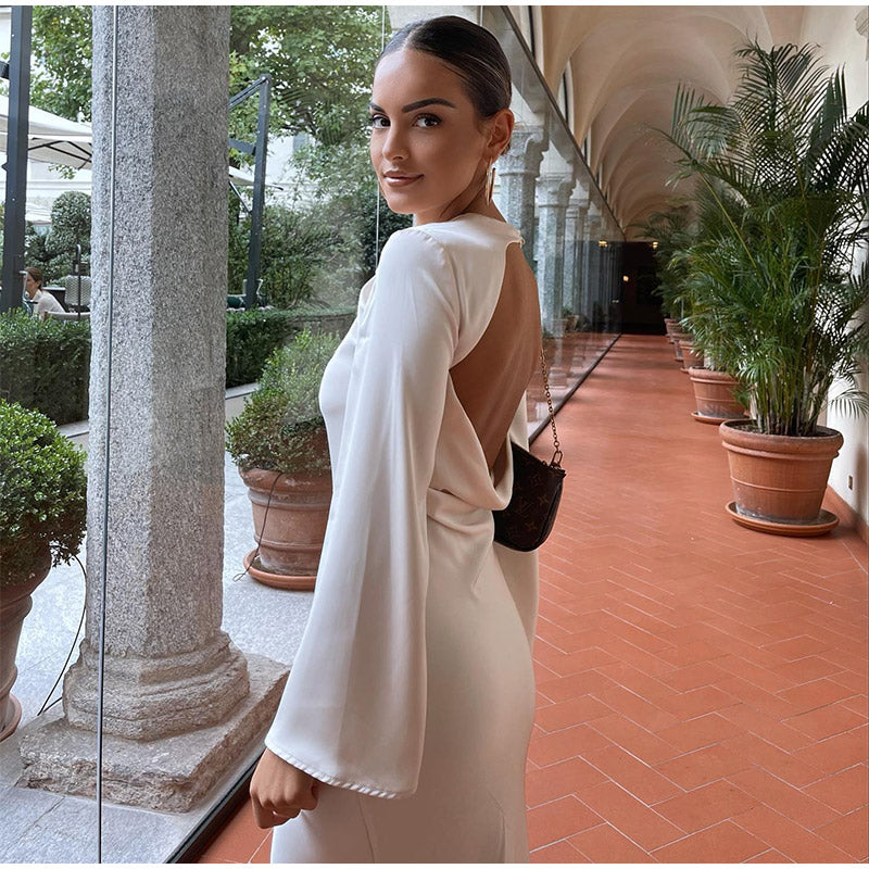 Levoire | Maxi Mekko Elegantti Pitkät Hihat Ja Vesiputousvaikutus Selkä