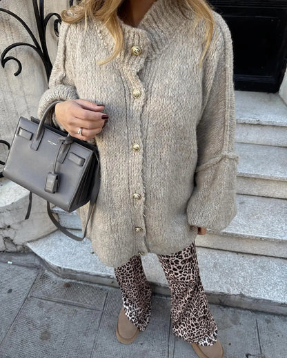 Levoire | Cardigan À Manches Longues Surpopulaire Avec Bouton Gris