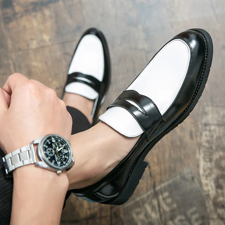 Levoire | Mocassins Pour Hommes En Cuir Noir Et Blanc