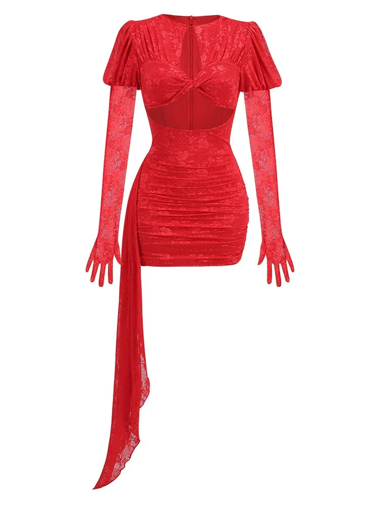 Levoire | Nouvelle Robe Mini Sexy Avec Des Gants Longs Rot