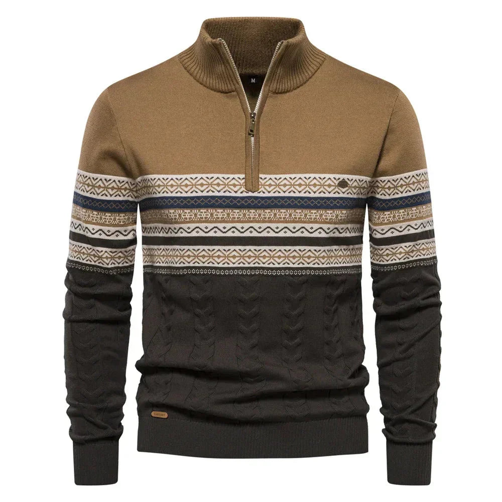 Levoire | Jersey Fair Isle Avec Demi-Fermeture Éclair Khaki