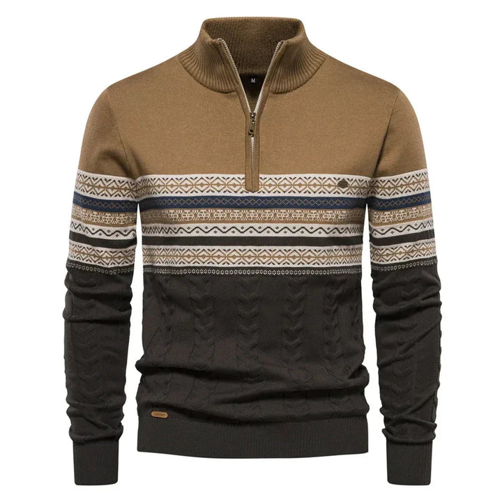 Levoire | Jersey Fair Isle Avec Demi-Fermeture Éclair Khaki