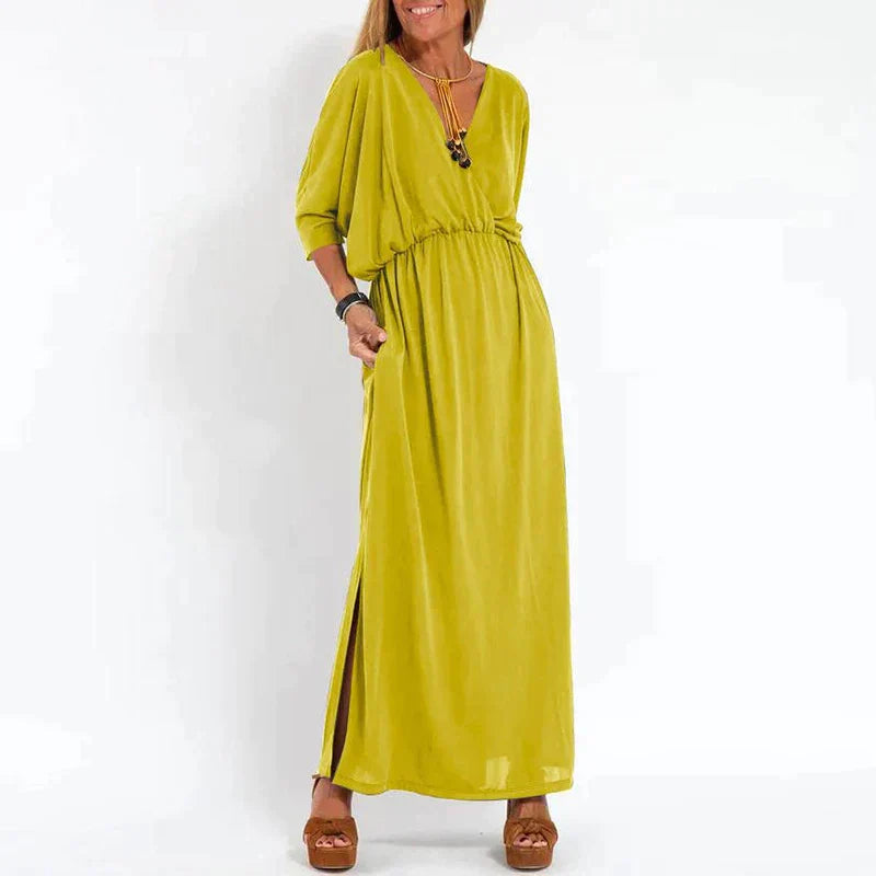 Levoire | Robe Longue Avec Fente Latérale Et Ceinture À La Taille Jaune