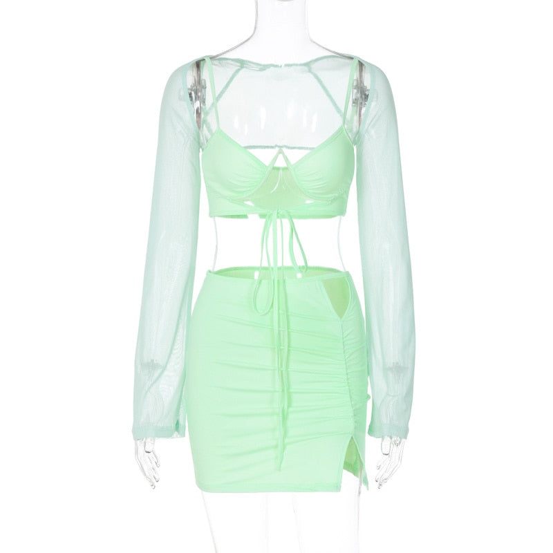 Levoire | Ensemble Jupe Minuscule Froncée À Manches En Maille Crop