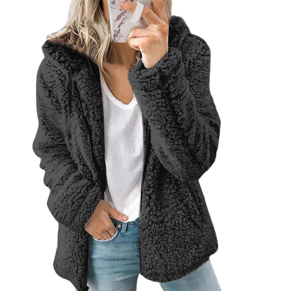 Levoire Mode Femme | Manteau en fourrure élégant en peluche ours : Manteau en polaire doux avec poches et fermeture éclair