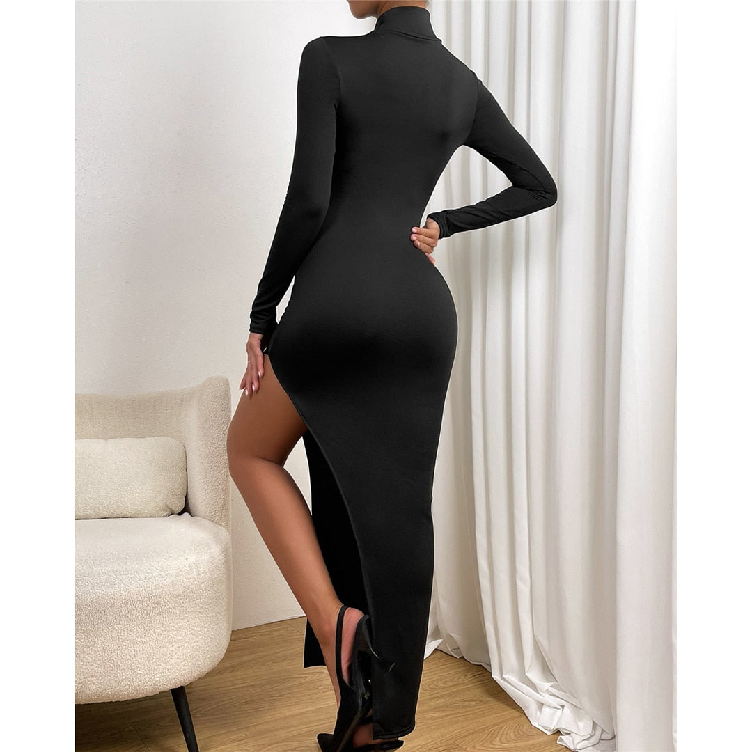 Levoire | Noir Robe Maxi Détail À Manches Longues O-Cou