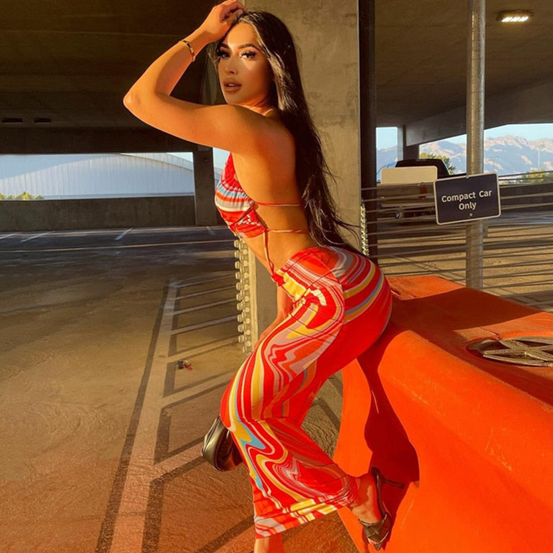 Levoire | Crop Haut Col Imprimé Bodycon Long Robe