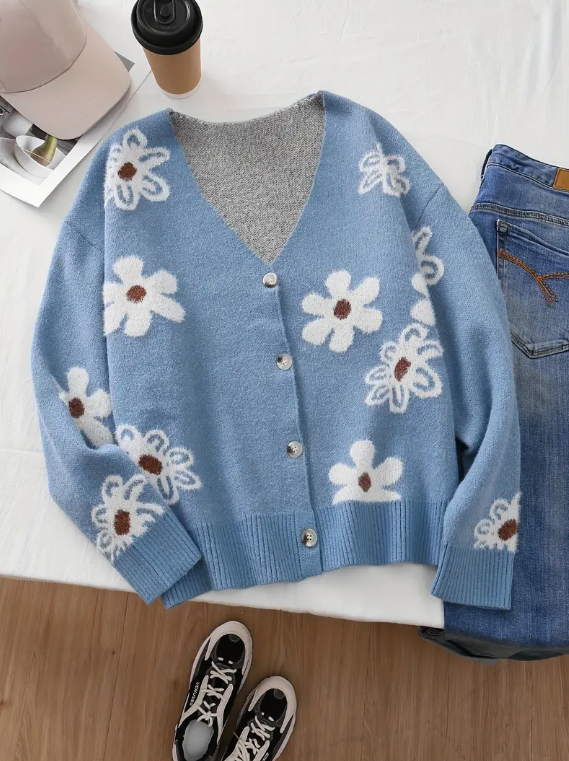 Levoire | Cardigan À Imprimé Floral À Manches Longues Et Décolleté En V Avec Boutons