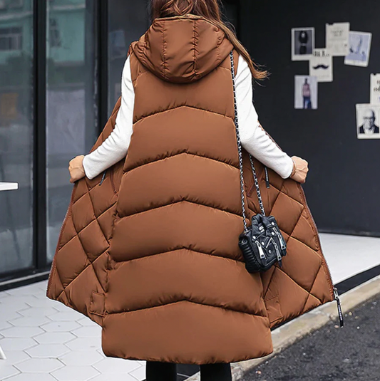 Levoire | Long Puffer Style Quilted Vest With Hood For Women