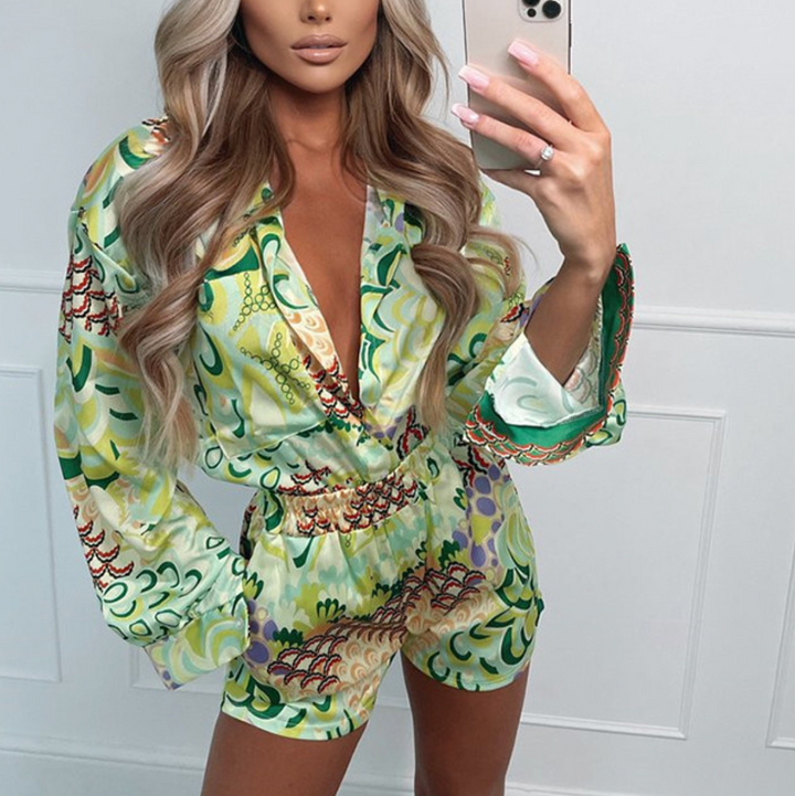 Levoire | Blouse À Fleurs À Manches Longues Et Ensemble De Shorts Vert