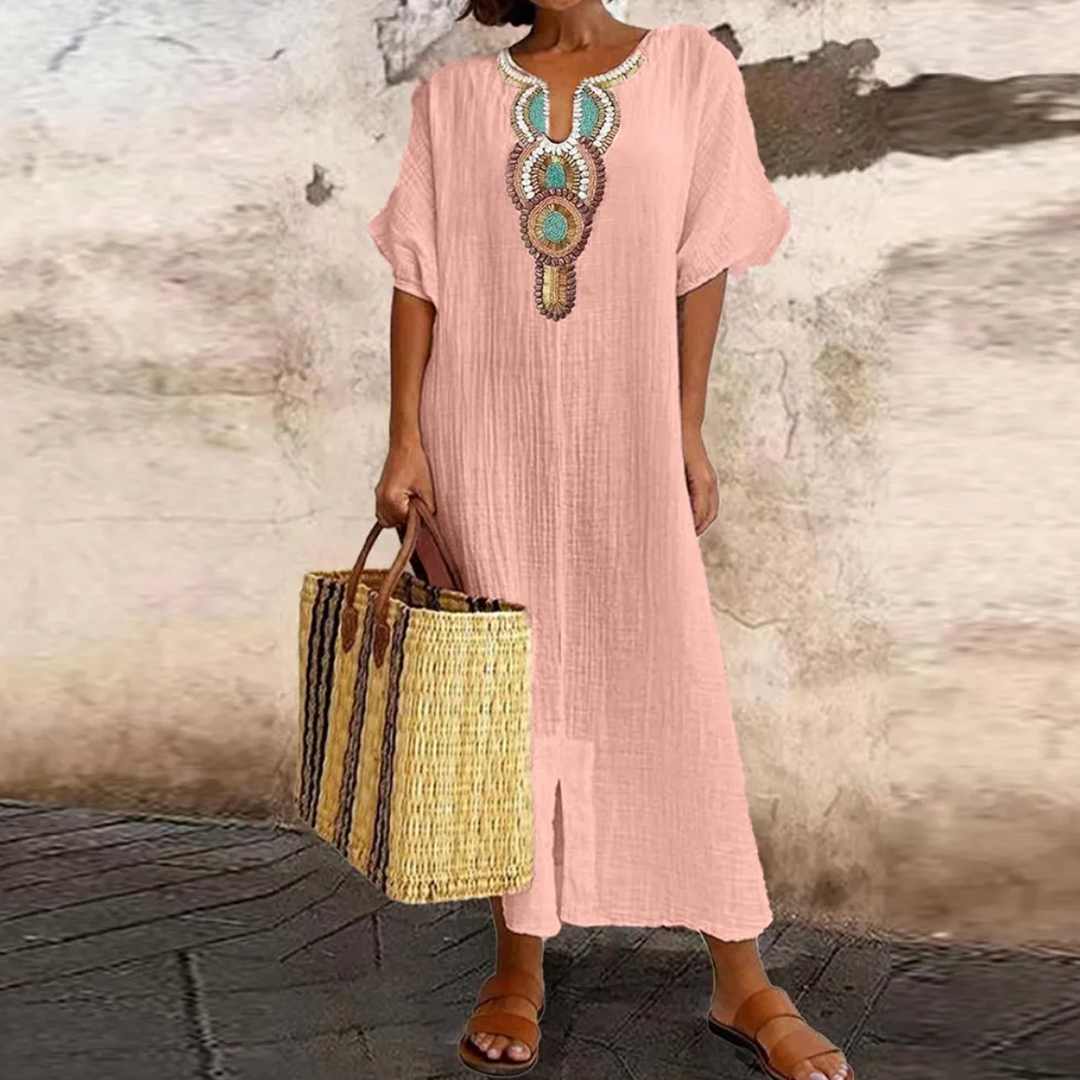 Levoire | Robe Maxi à Manches Mi-Longues Rosa
