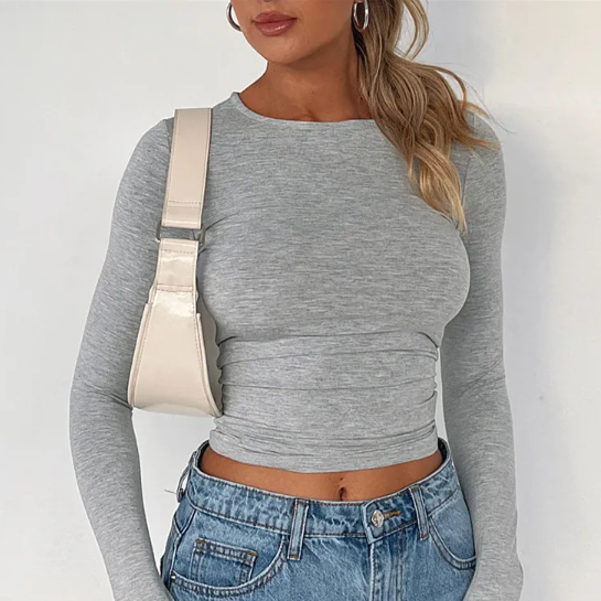 Levoire | Chemise Ajustée Élégante À Col Rond Et Manches Longues Gris