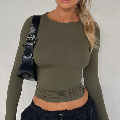 Levoire | T-Shirt Ajusté À Col Rond Et À Manches Longues Vert