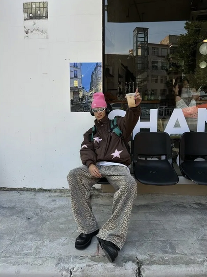 Levoire | Jeans léopard amples pour femmes - Brun