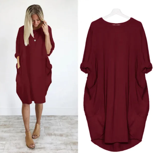 Levoire | Robe T-Shirt Unie Décontractée Vin rouge