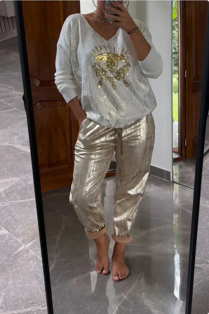 Levoire | Haut Brillant Et Pantalon Pour Femmes Blanc