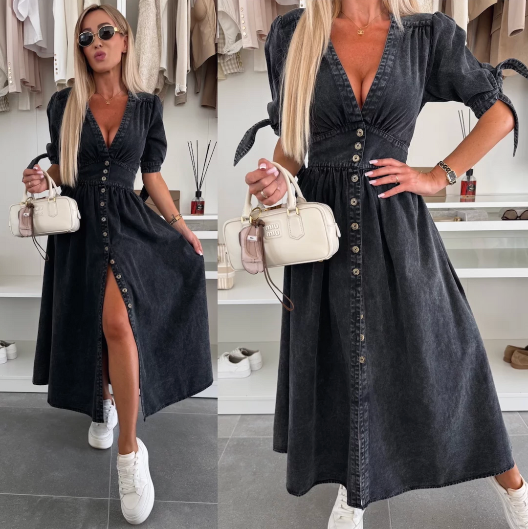 Levoire | Robe Maxi Avec Manches Bouffantes Et Boutonnière Pour Femmes