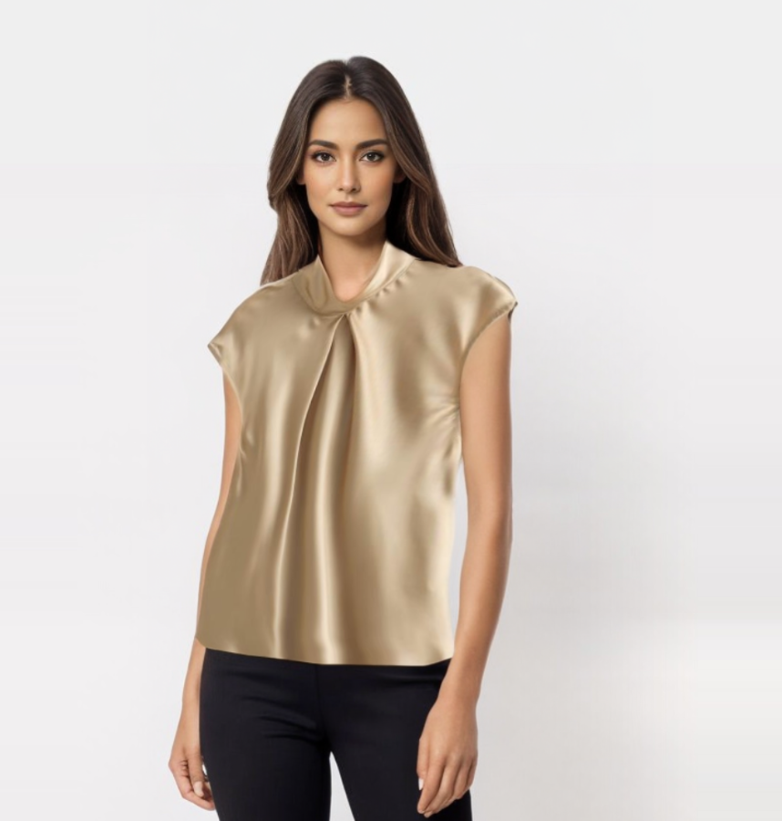 Levoire | Blouse En Satin Sans Manches Élégante Or