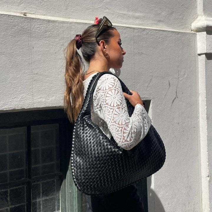Levoire | Grand Un Ceinture Sac Tissé Simili Cuir Sacs Noir